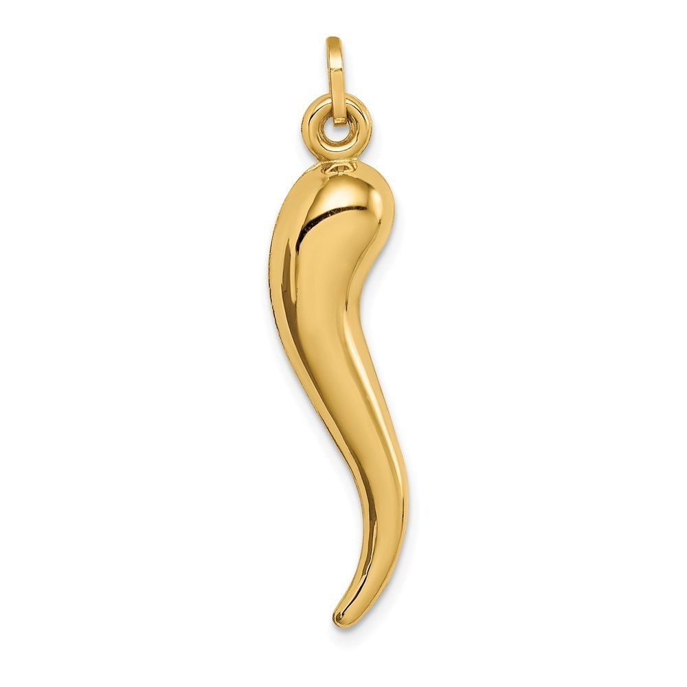 14k Yellow Gold Hollow 3D Italian Horn Cornicello Necklace Charm Pendant